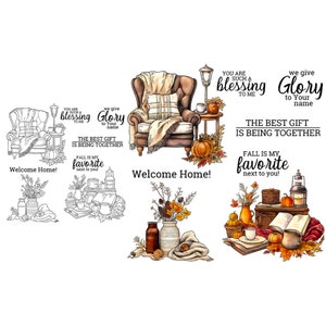 Feuilles d'automne - Chaise citrouilles, Vous êtes une telle bénédiction pour moi Le meilleur cadeau est d'être ensemble Tampons transparents Scrapbooking Création de cartes