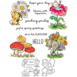 Flores de primavera ratones espero que tu día florezca con felicidad troqueles de corte de Metal sellos transparentes álbum de recortes fabricación de tarjetas artesanales
