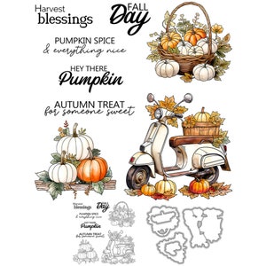 Calabazas cesta Scooter regalo de otoño para alguien dulce cosecha bendiciones troqueles de corte de Metal sello transparente fabricación de tarjetas artesanales