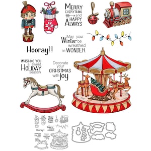 Juguetes de Navidad carrusel caballo balancín Cascanueces feliz todo y feliz siempre troqueles de corte de Metal sellos transparentes fabricación de tarjetas artesanales