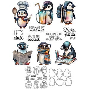 Adorables pingouins Chill pour l'ami le plus cool que vous ayez jamais fait fondre Matrices de découpe en métal Tampons transparents Fabrication de cartes artisanales