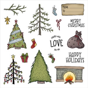 Árbol de Navidad, chimenea, saco de regalo, felices fiestas, creado con amor por ti, troqueles de corte de Metal, sellos transparentes, fabricación de tarjetas artesanales