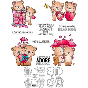 Coeurs d'ours de la saint-valentin t'aiment par grappes pour un gros câlin d'ours Matrices de découpe en métal Tampons transparents Scrapbooking Fabrication de cartes artisanales