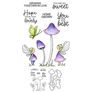 Fées du printemps champignons poussant ensemble dans l'amour vous êtes si doux matrices de découpe en métal tampons transparents scrapbooking fabrication de cartes artisanat