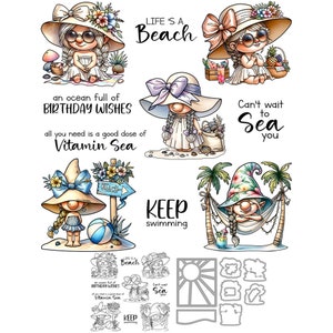 Troqueles de corte de Metal para niñas, Gnomo de playa de verano, la vida es una playa, no puede esperar a ser, sellos transparentes, fabricación de tarjetas artesanales para álbum de recortes