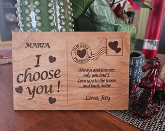 I choose you customized wooden postcard, valentines day gift, wedding gift, anniversary gift, boyfriend gift, girlfriend gift