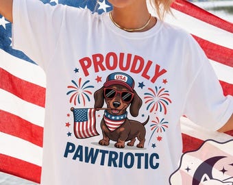 Stolt Pawtriotic-skjorta, patriotisk hundskjorta, rolig 4 juli-t-shirt, taxamerika-skjorta, USA-hundälskare grafisk t-shirt, Americana-sommar