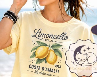Limoncello Amalfikusten Crop T-shirt, Italien semestertröja, estetisk europeisk sommartopp, italiensk citrongrafiktröja, Crop T-shirt med italiensk kustmotiv