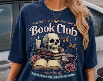 Bokklubbströja, antisocial läströja, mörk akademisk boktröja, dödskalleläströja, gotisk bibliotekströja, mysig läströja med grafisk design
