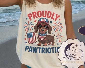 Stolt Pawtriotic-skjorta, patriotisk taxlinne, 4 juli-hundälskare-skjorta, rolig wienerhund USA-tröja, Americana sommarlinne