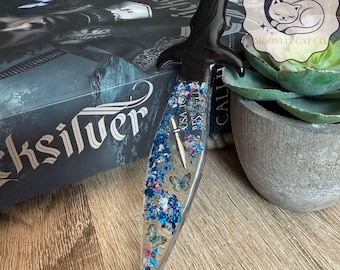 Quicksilver Inspired Dagger Bookmark Resin Knife Bookmark with Florals Bookish Gift for Fantasy Reader Book Lover Gift Bookshelf Decor Merch