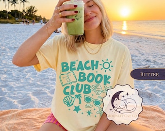 Strandbokklubbströja | Sommarläsar-T-shirt | Bokälskare strandtröja | Kustnära boklig grafisk T-shirt | Semesterläsningströja