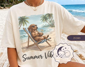 Tax sommartröja, strandhundtröja, wienerhundsemestertröja, sommarvibbar grafisk tröja, kustestetisk tröja, söt hundälskarepresent