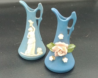 Set of vintage occupied japan wedgwood blue jasperware  miniature vases urns