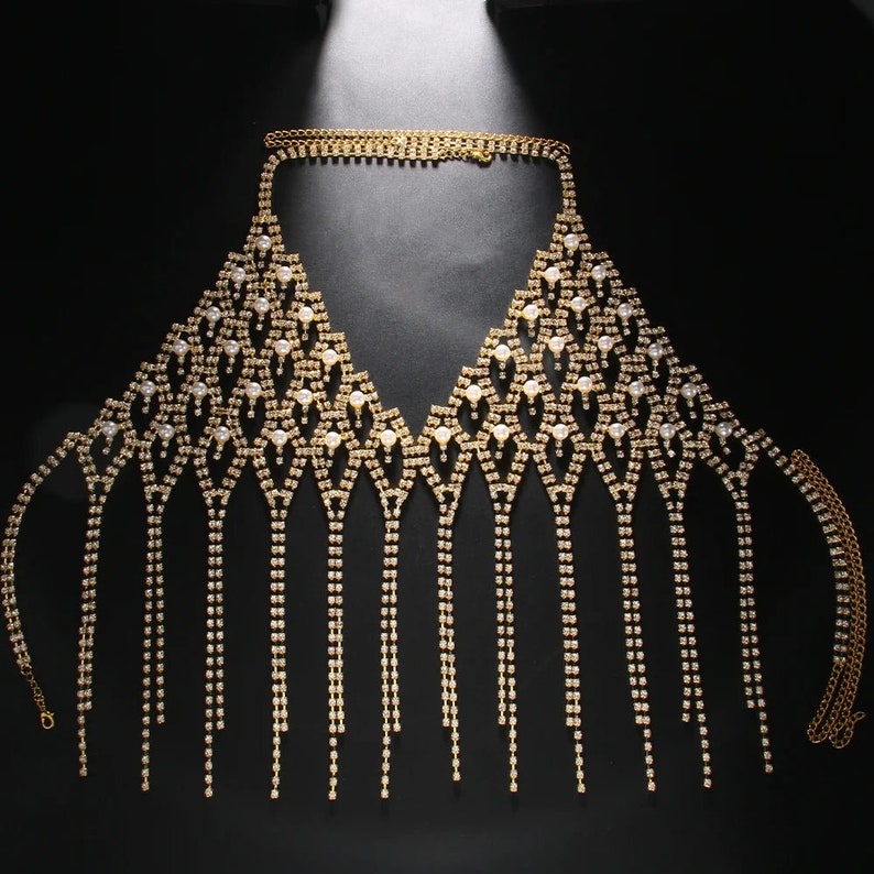 Mesh Tassel Pearl Bra Chain Straps Shoulder Lingerie Body Etsy