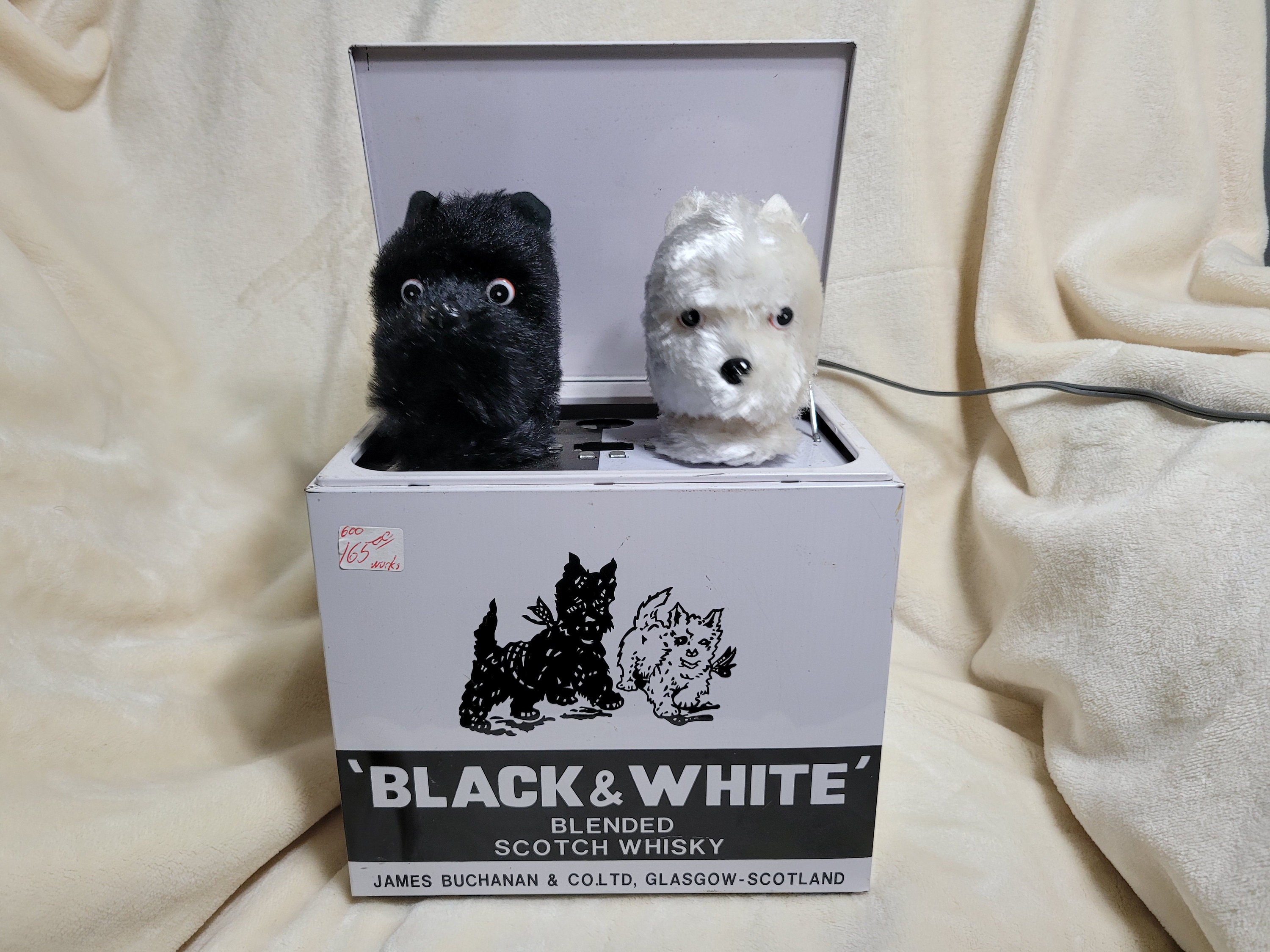 Vintage Black and White Whisky Animated Barking Dogs Store Display
