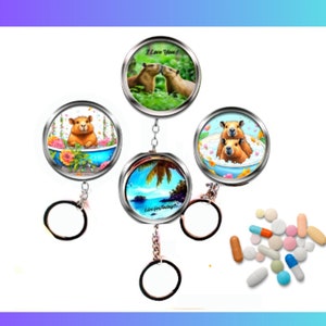 Simpatico portapillole capibara, portagioielli, contenitore per accessori o organizzatore.  Esclusiva scatola multiuso in metallo a 3 scomparti con divisorio rimovibile