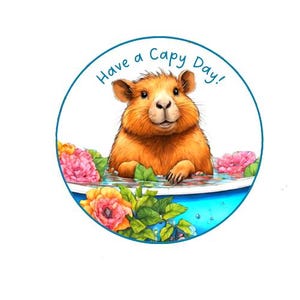 Niedliche und lustige Capybara-Aufkleber mit personalisierten Texten zum Dekorieren Ihrer Lieblingssachen - 24 runde Aufkleber (5,1 cm Durchmesser).