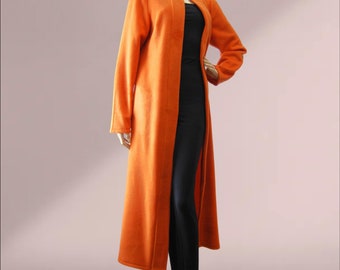 Fleece Duster Length Coat with Pockets | Soft & Warm Open Front | Lightweight Layer