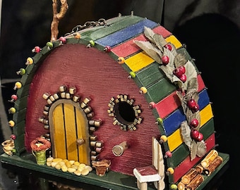 Handmade Decorative Birdhouse - Whimsical Garden Birdhouse Art - Unique Garden Decor - One of a Kind Birdhouse - Elfin Abode