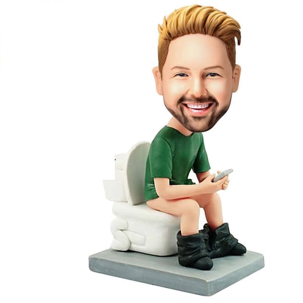 Personalized Bobble Head | The Man on The Toilet | Custom Bobblehead | With Engraved Text | Gift for Him | Boyfriend Gift | Husband Gift
