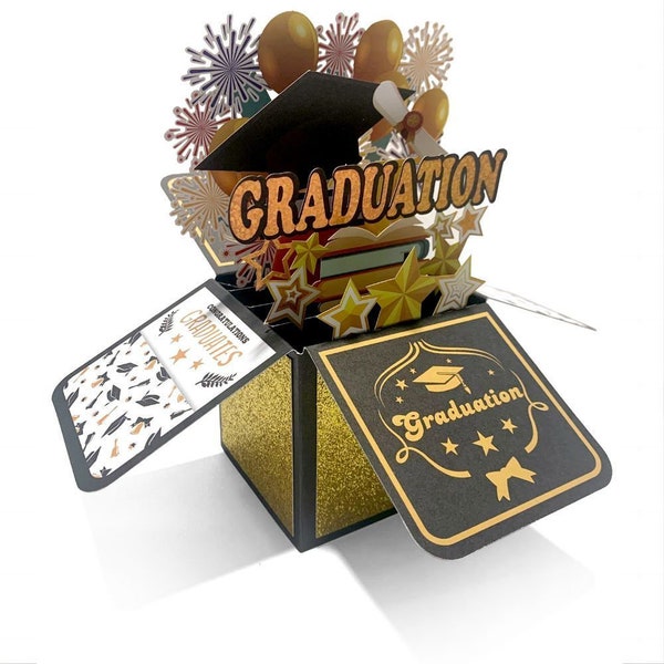 2024 Happy Graduation 3D Pop Up Box Card Fireworks Greeting Card for Graduate