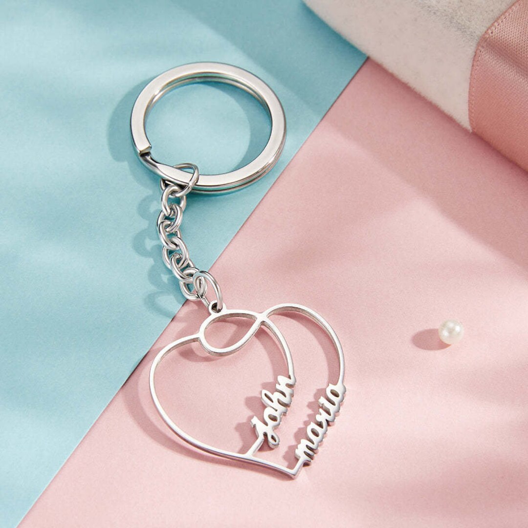Personalized Two Names Double Heart Keychain Custom Letters Personalized Two Names Double Heart Keychain Custom Letters