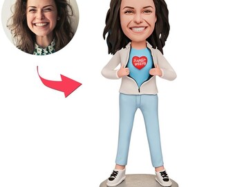 Super Mom in White Coat Custom Bobblehead with Engraved Text