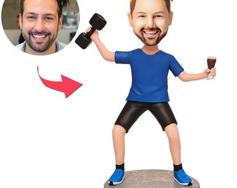 Happy Man Holding Dumbbells Custom Bobblehead