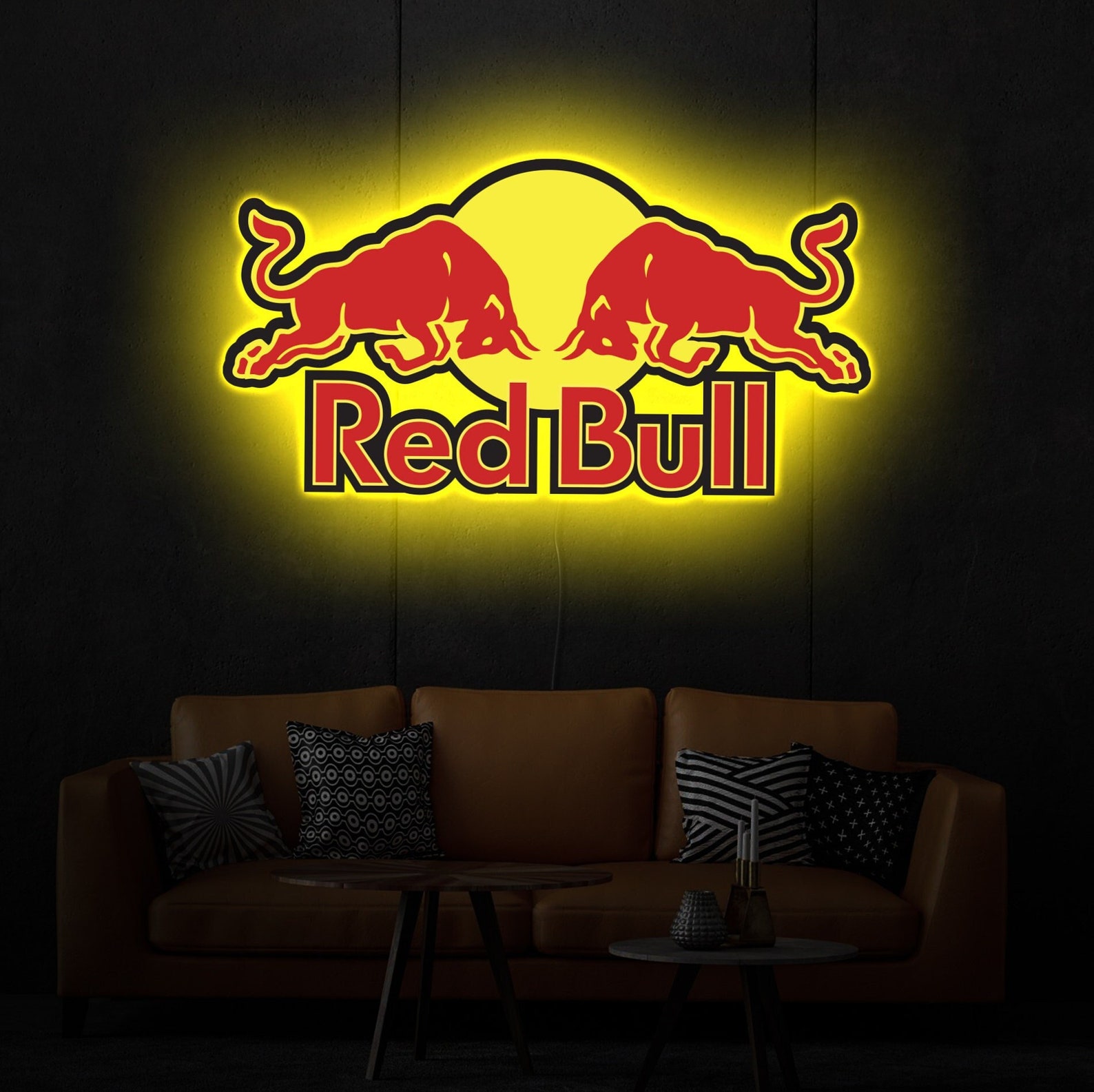 Red Bull Neon Sign, Red Bull Logo Lighted, Redbull Led Sign, Red Bull