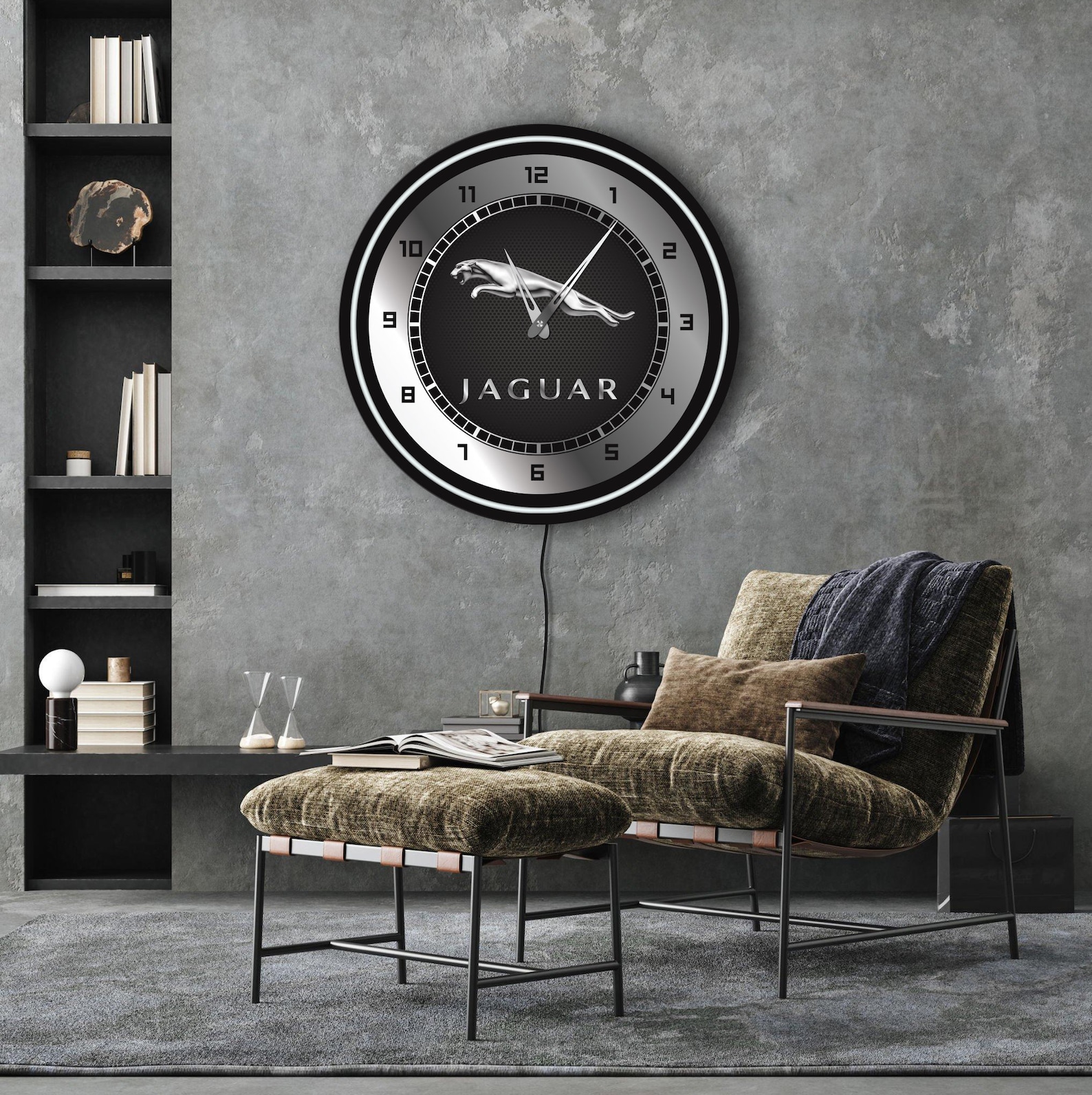 Jaguar Neon Clock, Jaguar Wall Clock, Garage Neon Clock, Jaguar Logo