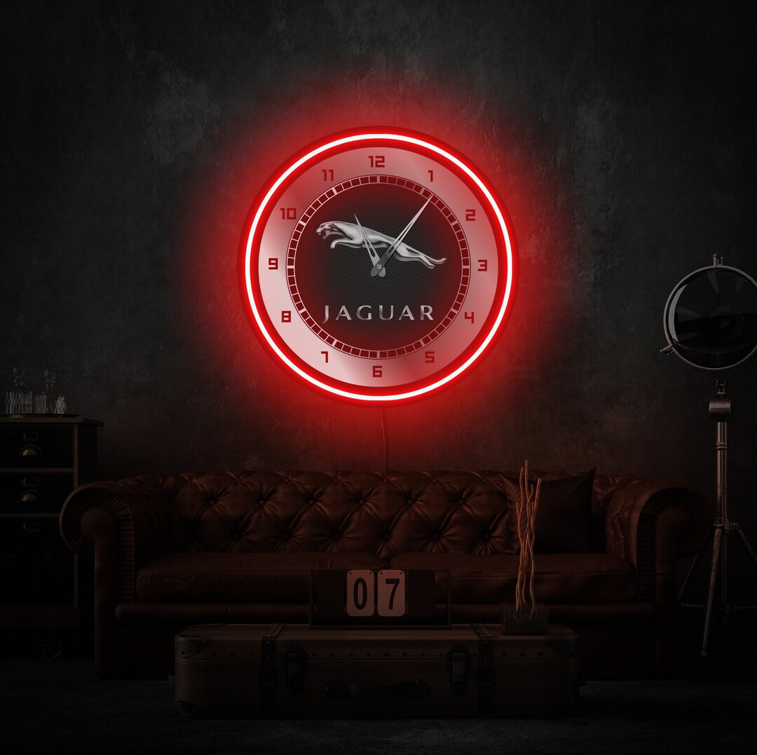 Jaguar Neon Clock, Jaguar Wall Clock, Garage Neon Clock, Jaguar Logo