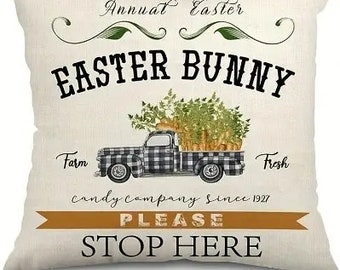 Easter Bunny Stops Here Truck Pillow Cover