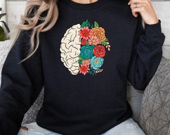 Felpa con fiori cerebrali, camicia con anatomia cerebrale, felpe divertenti, camicia della scuola di medicina, felpa sarcastica, felpa introversa