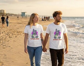 Camiseta con ilustración de conejo de cola de algodón / Linda camiseta de conejo neón