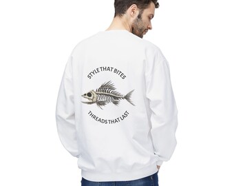 Sudadera de cuello redondo con ilustración de esqueleto de pez / Gráfico "Style That Bites"