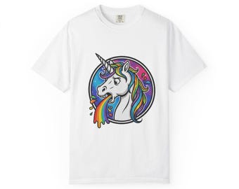 Camiseta Unicorn Puke Universe / Gráfico de arcoíris cósmico