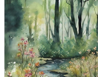 Renouveau de la nature - oeuvre d'art sur toile forêt - oeuvre d'art inspirée de l'aquarelle - toile tendue - différentes tailles