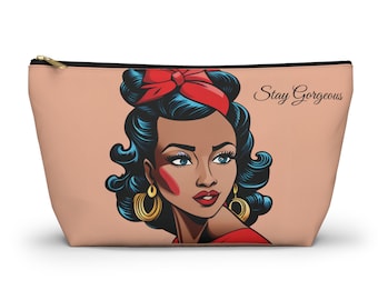 Vintage Stay Gorgeous Accessory Pouch, Retro Makeup Bag, Cosmetic Case, T-bottom Zipper Pouch, 50s Art Inspired Storage