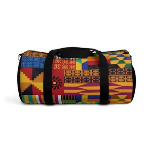 African Tribal Duffel Bag, Kente Cloth Design, Two Sizes, Ethnic Travel Gym Bag, Boho Overnight Luggage, Weekender Carry On, Aztec Pattern