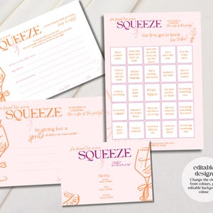 Jogo de Bingo de despedida de solteira/solteira + Conselhos para a noiva + Cartão de receita Tema principal Squeeze / cítrico / Spritz
