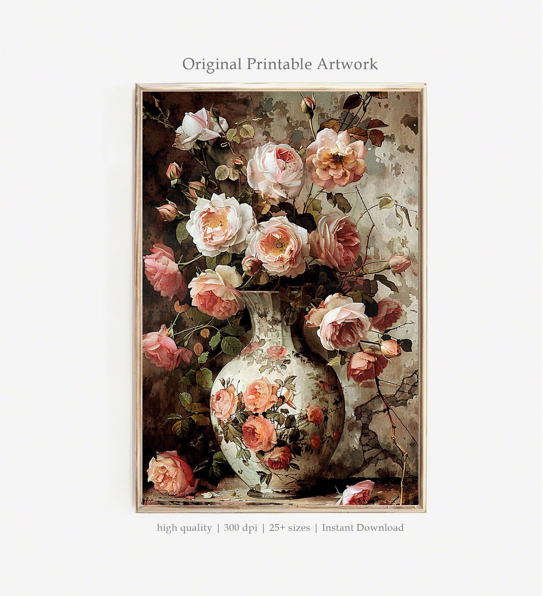 Antique Rose Vase PRINTABLE Art | Vintage Floral Still Life | Classic ...
