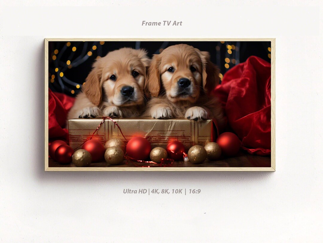 Golden Retriever Puppies Christmas Frame TV Art | Festive Canine Decor ...