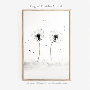 Whimsical Dandelion  Print | Minimalist Botanical Art | Black & White Decor | Nature Inspired Wall Art | Printable Zen Poster