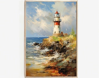 Coastal Lighthouse  PRINTABLE Art | Nautical Printable Wall Art | Ocean View Decor | Light House Art