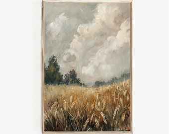 Rustic Harvest Printable Art | Countryside Fields Wall Art | Painterly Nature Scene | Wheat Decor | Artisanal Country Print