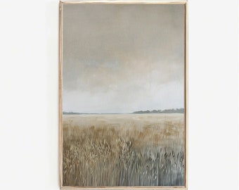 PRINTABLE Beige Wheat Field Art | Neutral Tone Landscape | Serene Nature Print | Pastoral Wall Art | Calming Field Painting | Wheat Print