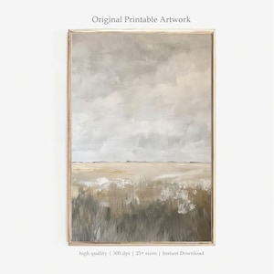 May include: A digital painting of a landscape with a field of tall grass in the foreground and a cloudy sky in the background. The colors are muted and earthy, with shades of brown, gray, and white.