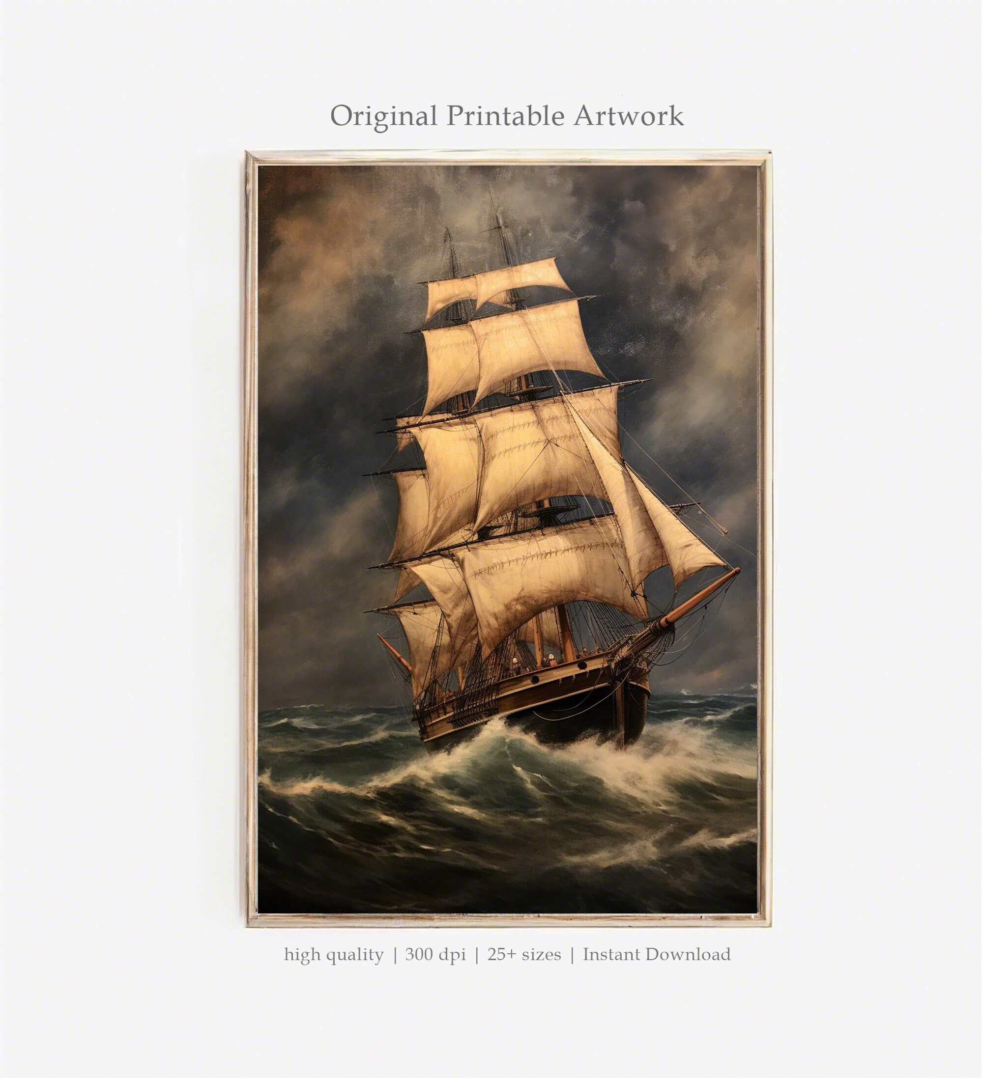 Majestic Ship PRINTABLE Art | Nautical Wall Art | Sailing Ship Painting | Vintage Maritime Decor | Sea Voyage Illustration