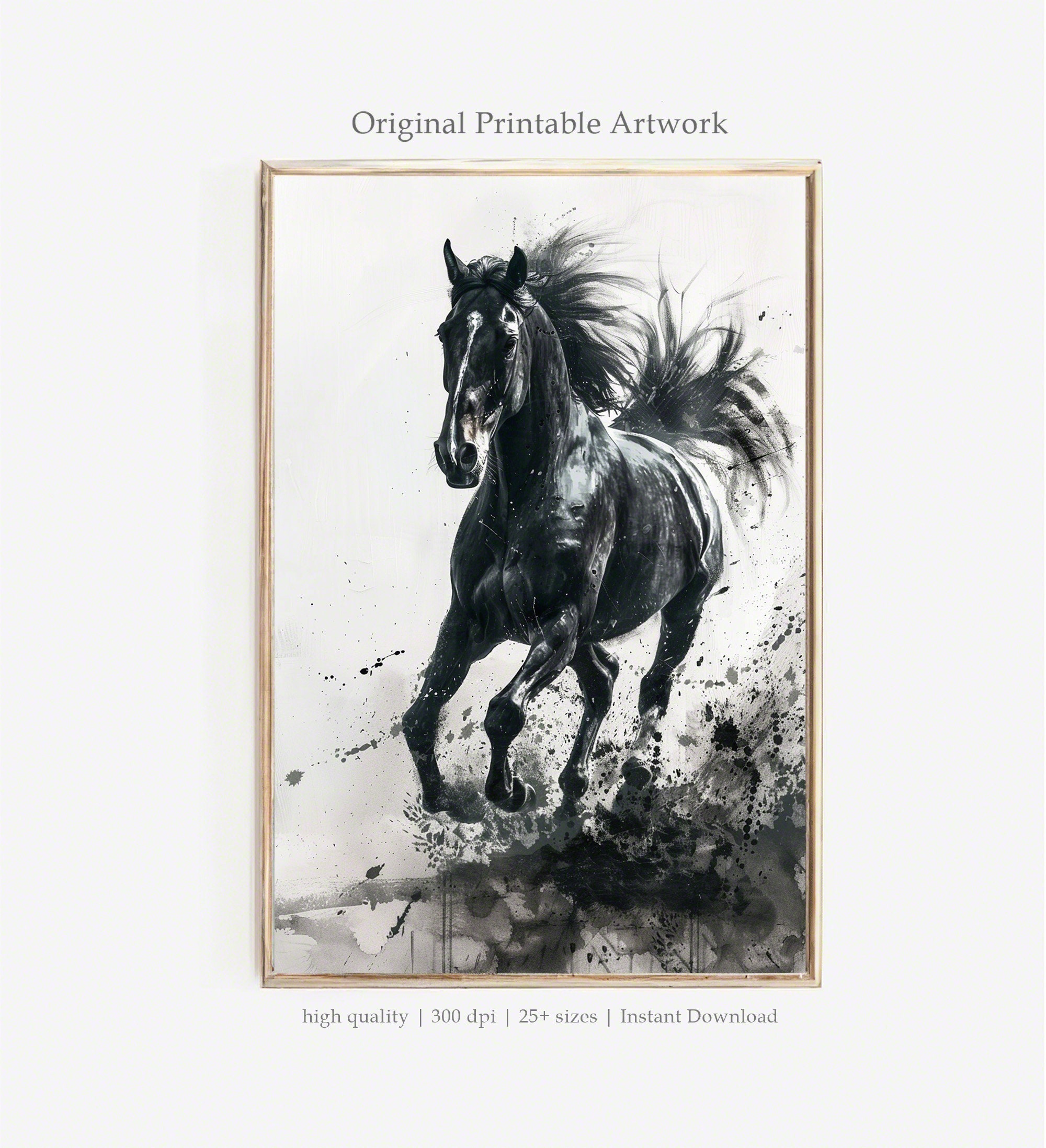 Majestic Horse PRINTABLE Art | Black Stallion Illustration | Monochrome ...